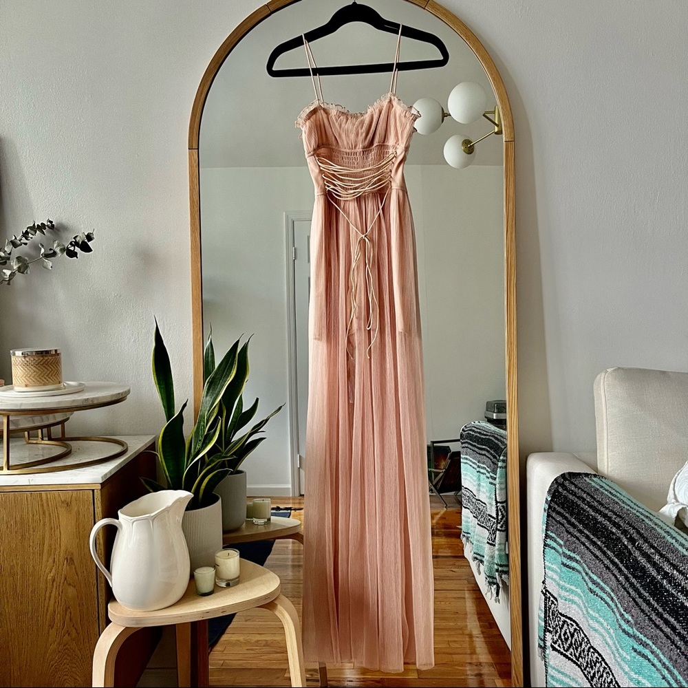 Blithe Powder Pink Tulle Maxi Corset Dress with Shorts